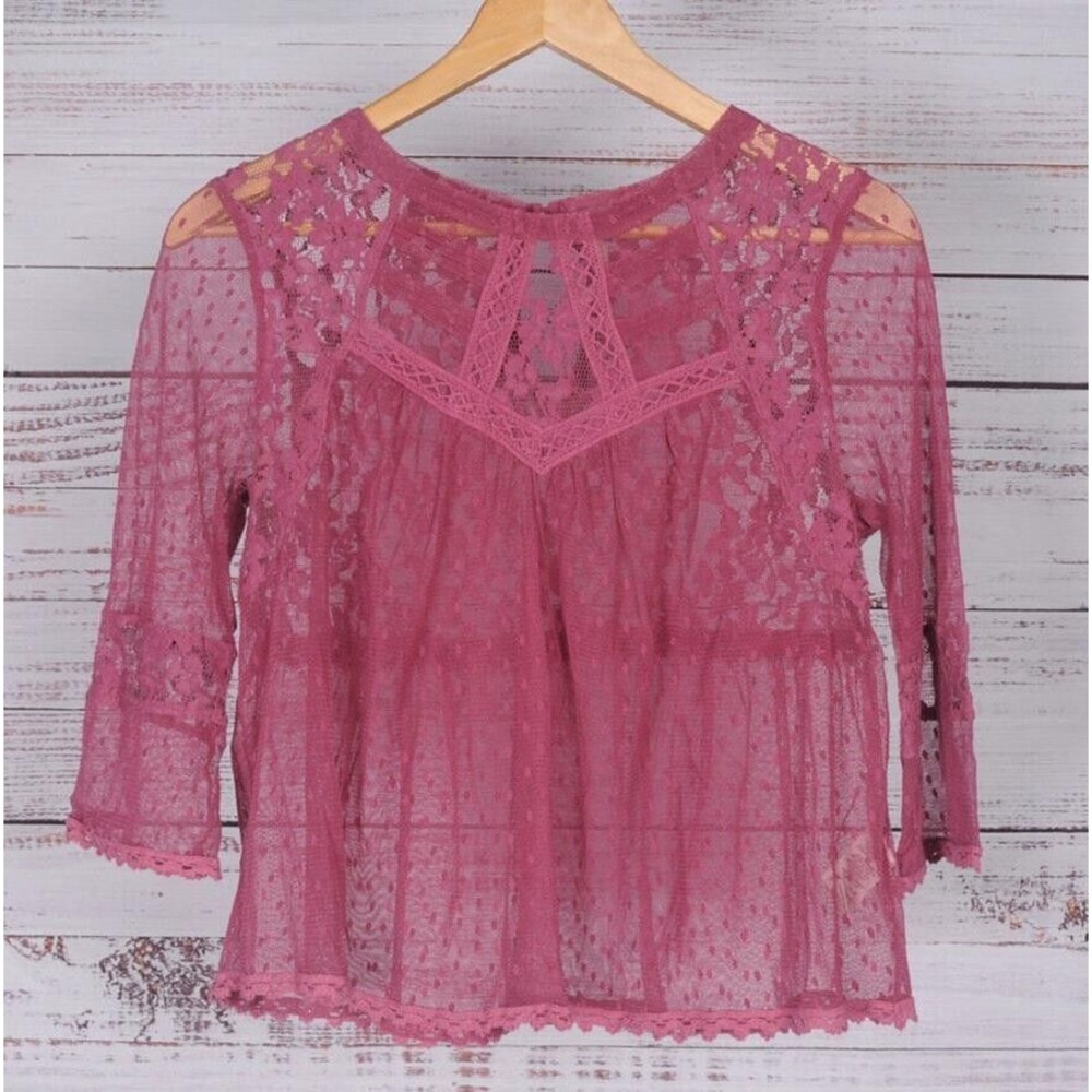 Free People, Pink Raspberry Empire Waist  3/4 Bell Sleeve Lace, Top, Size M
